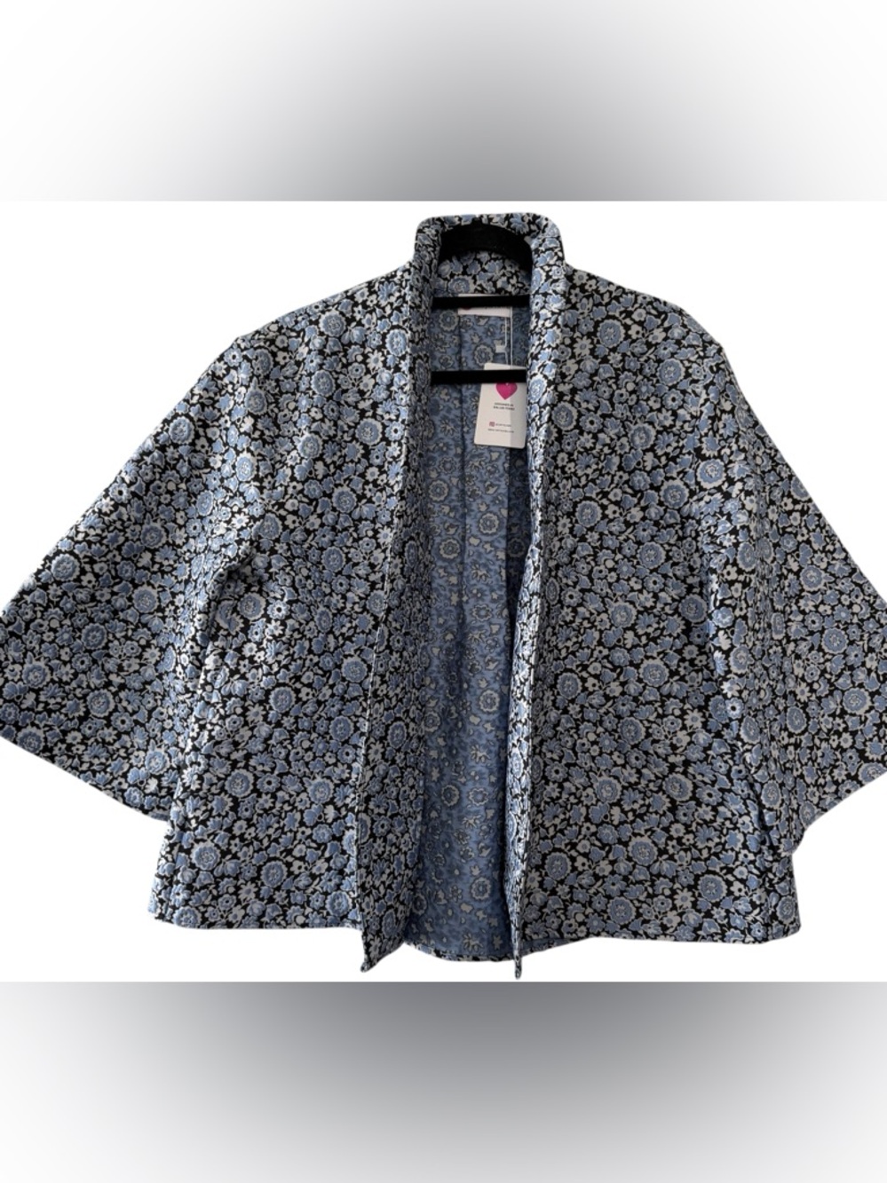 Caryn Lawn Blue Floral Kimono Jacket Open Front Cotton NWT One Size